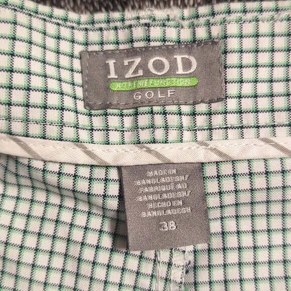 IZOD GOLF Mens Flat Front Saltwater SHORTS Size 38 Green Checked Xtreme Function - Picture 3 of 5